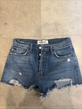 Reformation Distressed Denim Shorts in Blue
